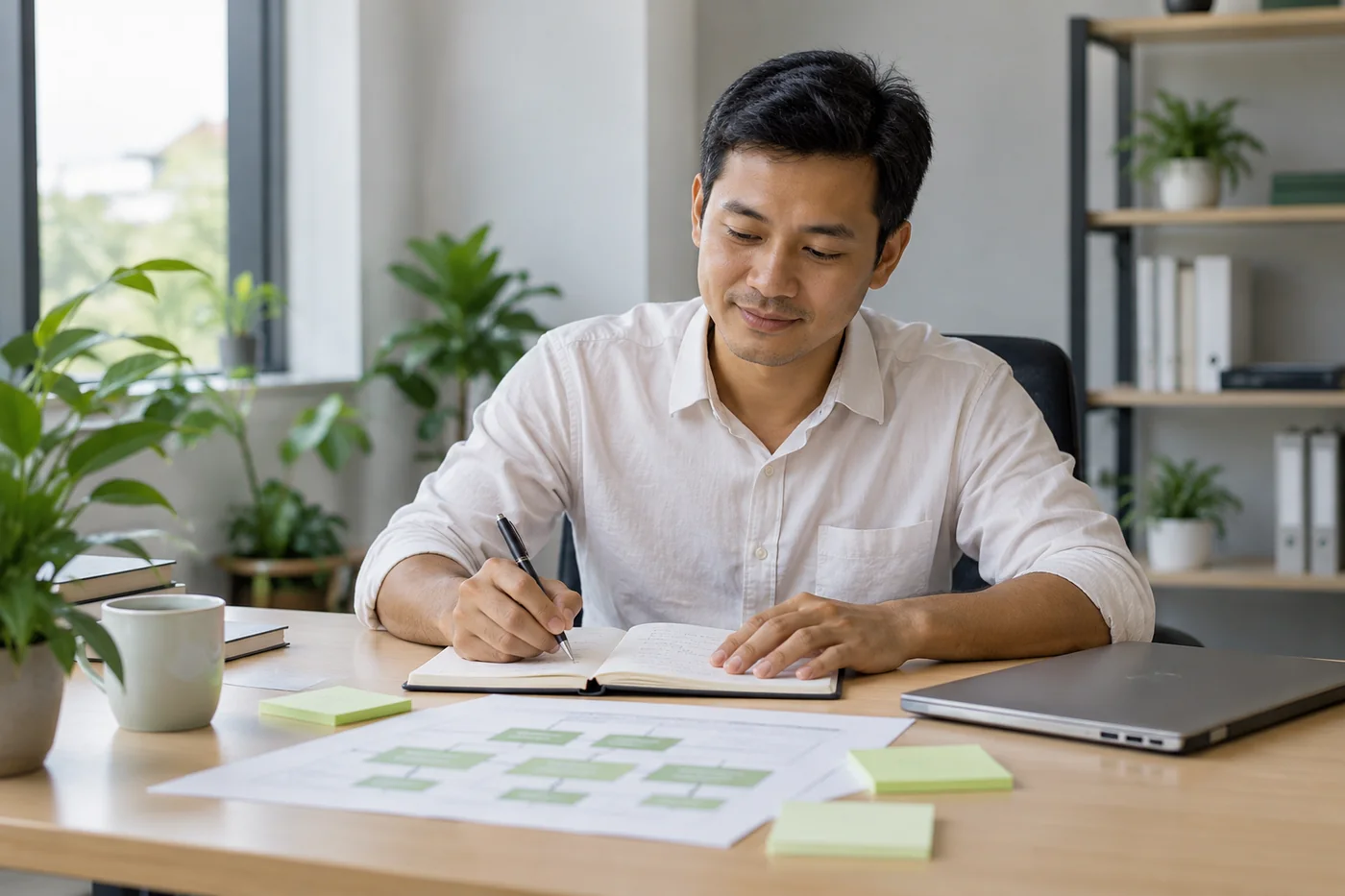 Illustrative business owner writing the requirements for a software project