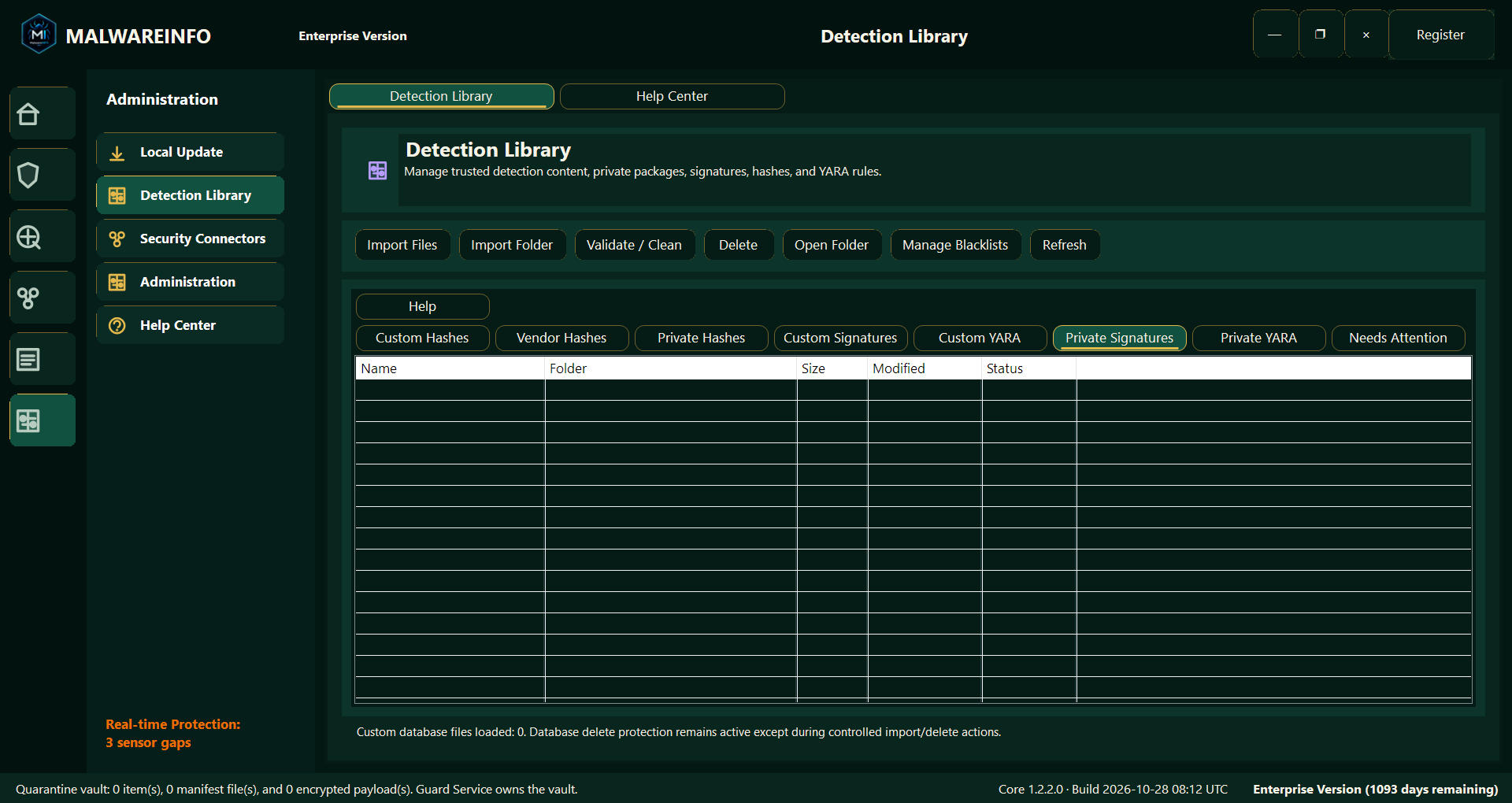 Fig 19. Detection Library — Hashes, Signatures, YARA Rules and Private Content