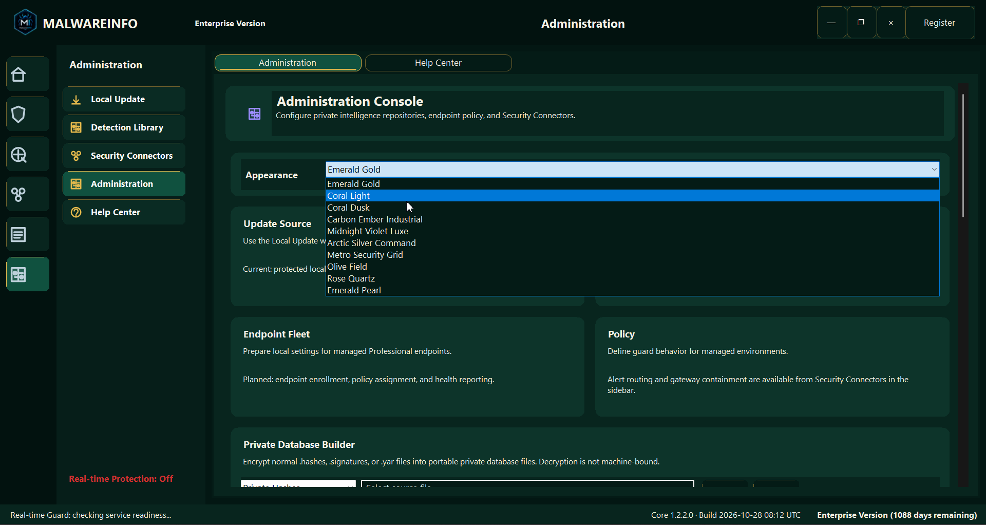 Fig 21. Administration — Appearance Settings and Theme Selection