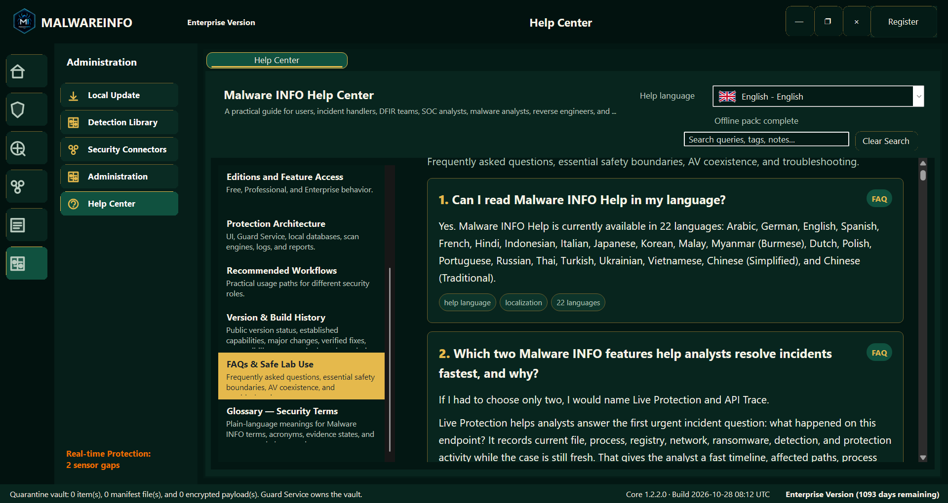 Fig 22. Help Center — Searchable Guidance and Support in 22 Languages