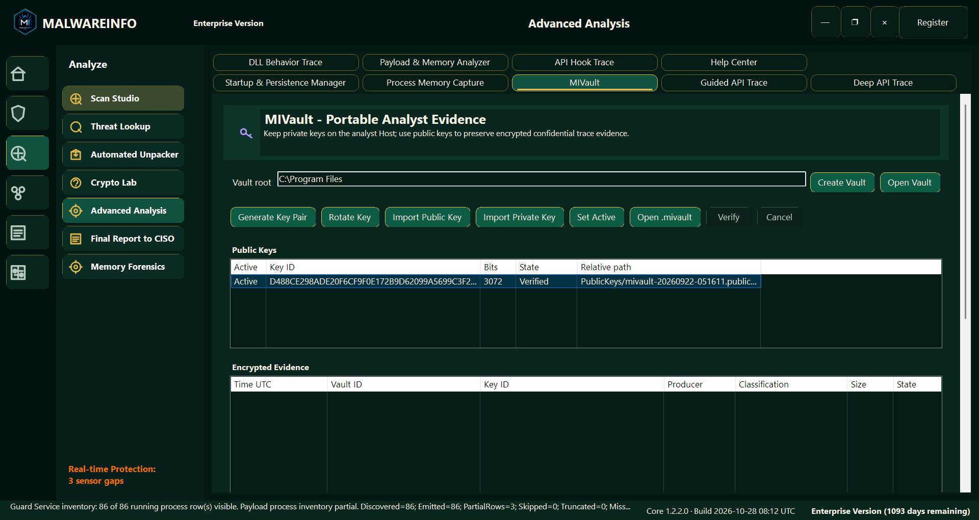 Fig 9. MIVault — Analyst Keys and Encrypted Evidence Management
