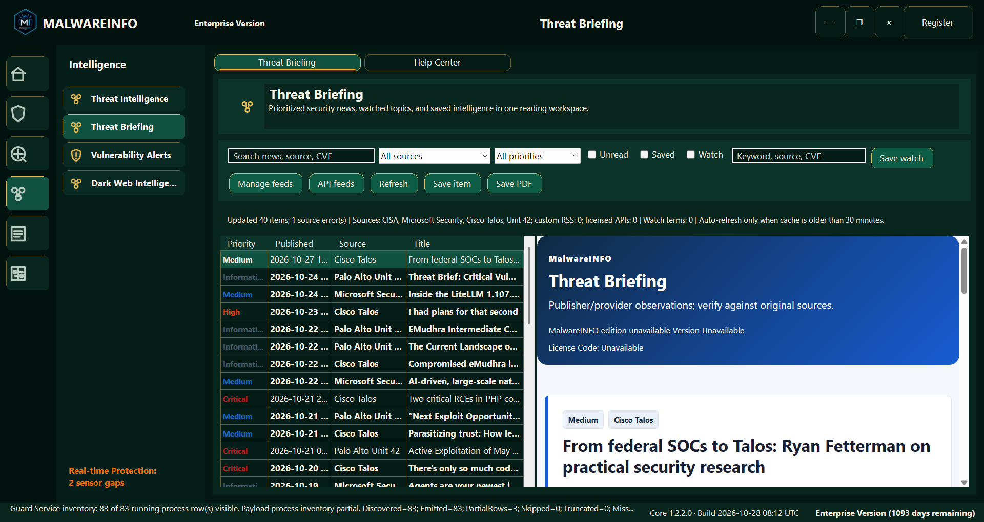 Fig 16. Threat Briefing — Security News, Priorities and Watchlists